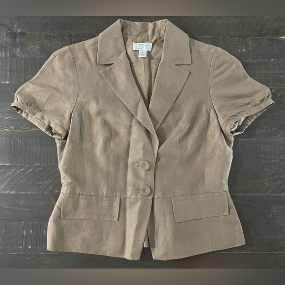 Ann Taylor LOFT Cocoa Brown Short Sleeved Work Office Layer Jacket Blazer Sz 4 - Picture 12 of 16
